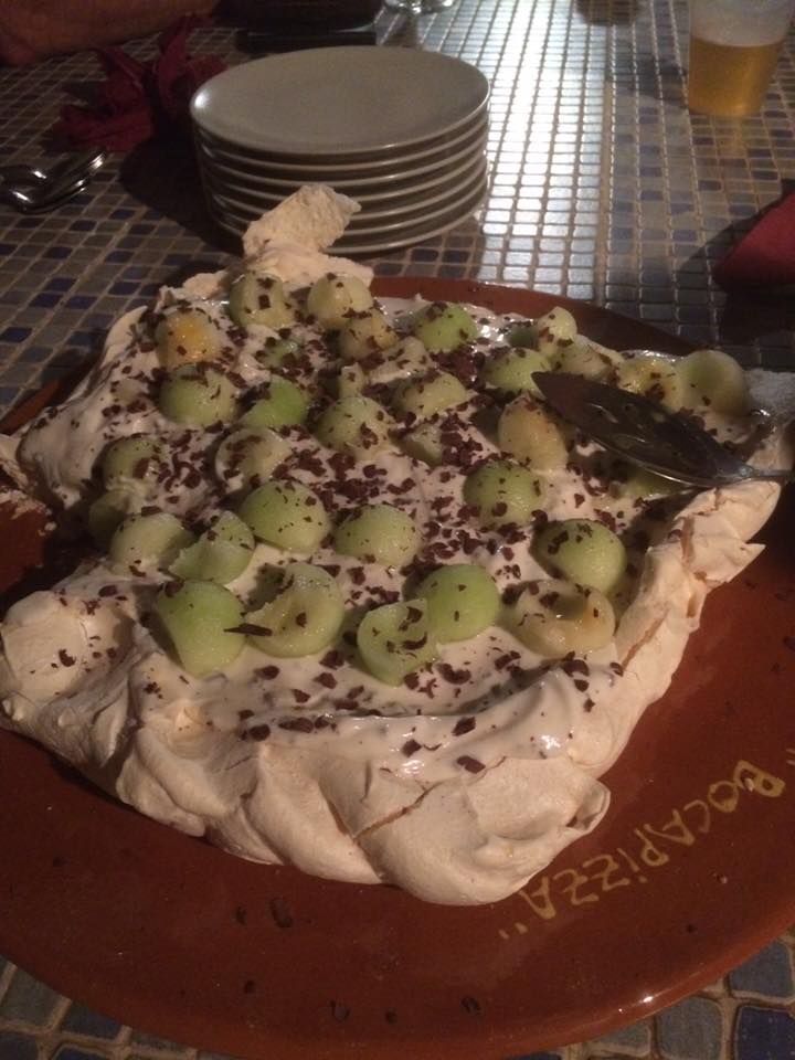 Home made meringue with Melon and cream - join the queue at Casa Perez for more food like this!